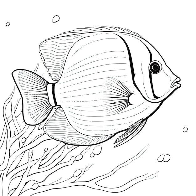 Photo black and white coloring picture of a copperband butterflyfish