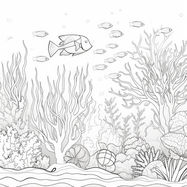 Premium AI Image | Black and white coloring picture of a coral reef