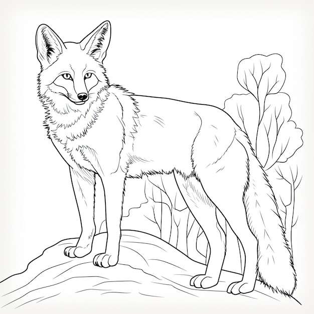 Black and white coloring picture of a coyote