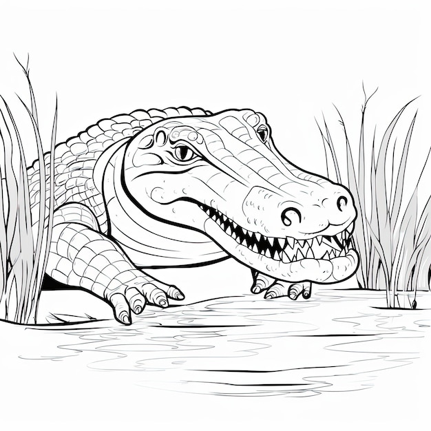 Black and white coloring picture of a crocodile