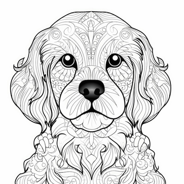 Black and white coloring picture of a dog