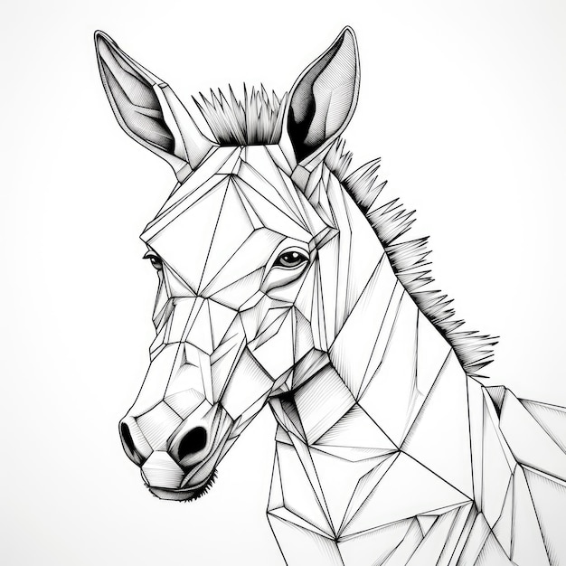 Black and white coloring picture of a donkey