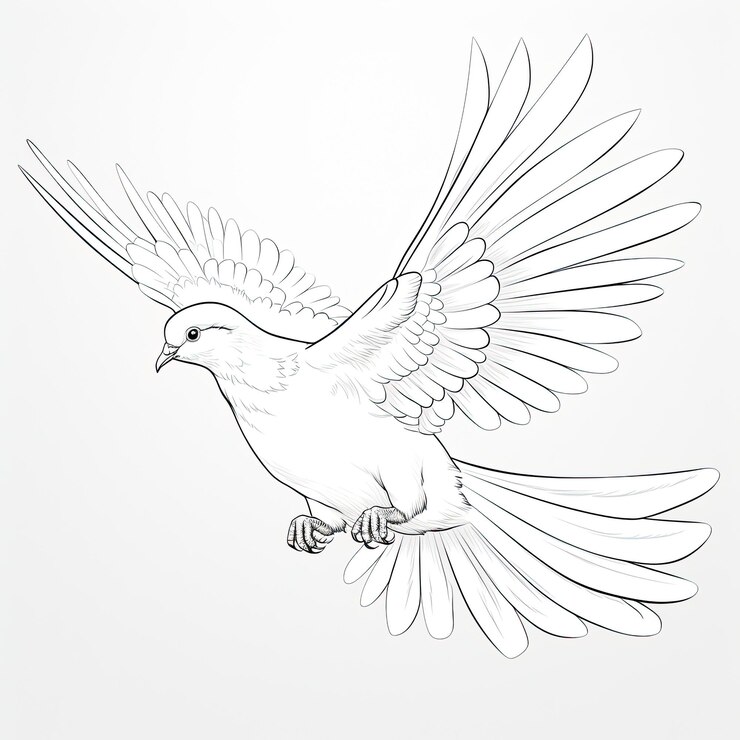Black and white coloring picture of a dove