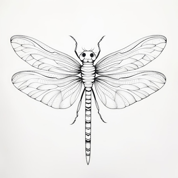 Photo black and white coloring picture of a dragonfly