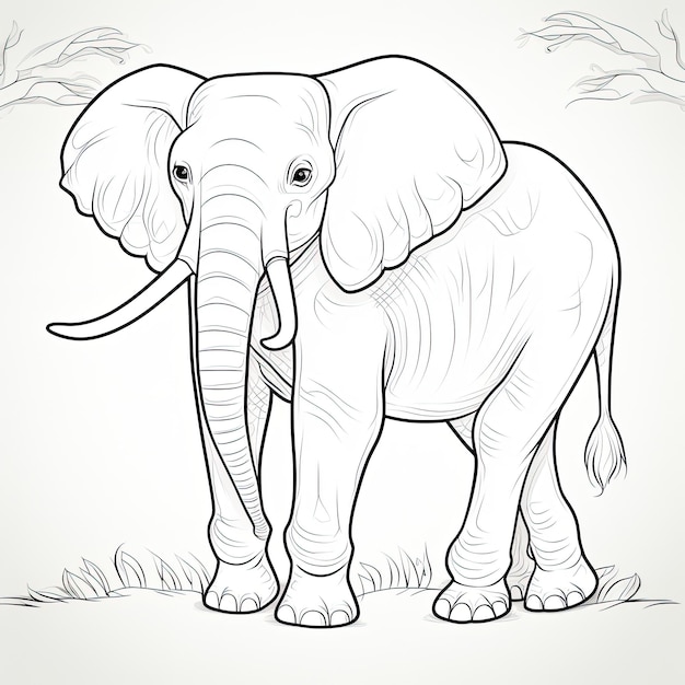 Black and white coloring picture of a elephant