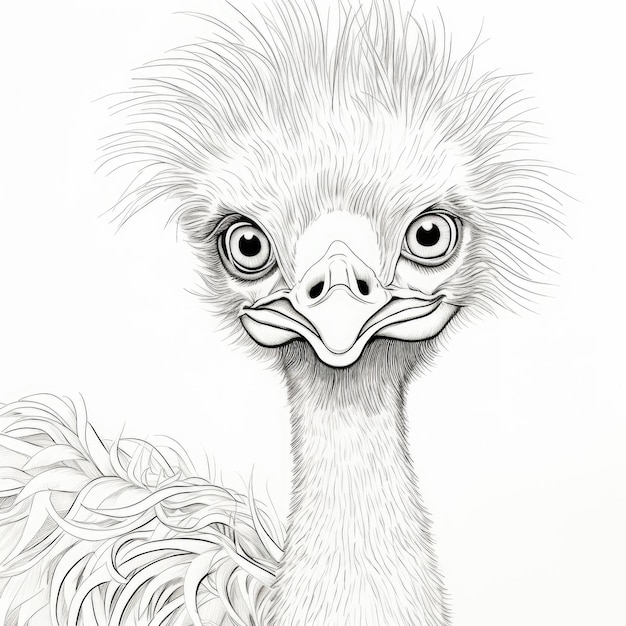 Black and white coloring picture of a emu