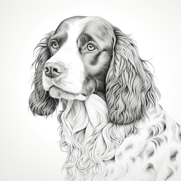 Black and white coloring picture of a english springer spaniel