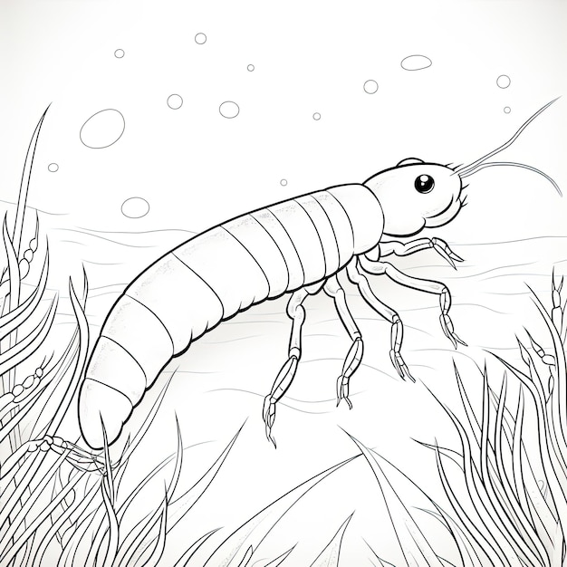 Black and white coloring picture of a fairy shrimp