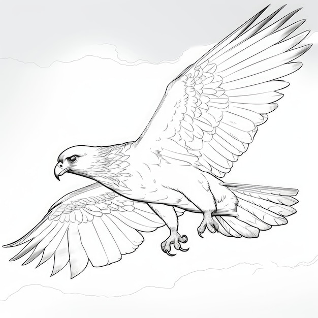 Black and white coloring picture of a falcon