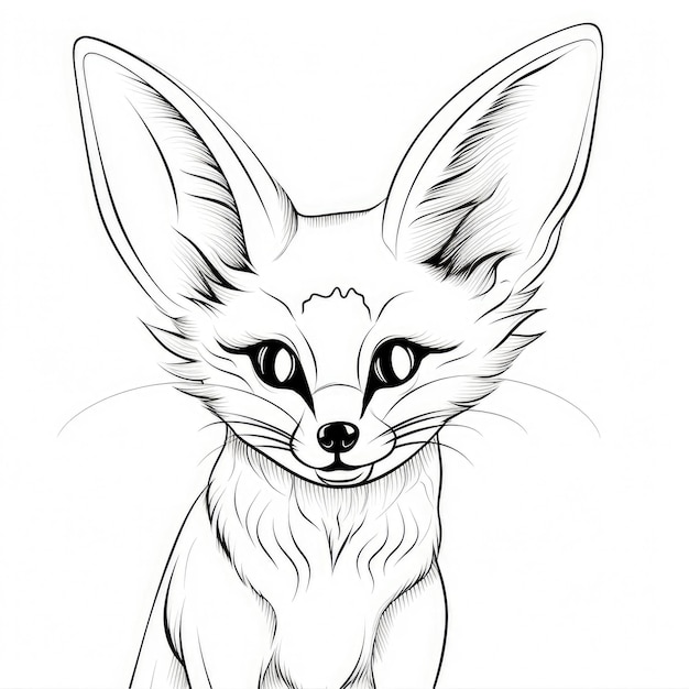 Photo black and white coloring picture of a fennec fox