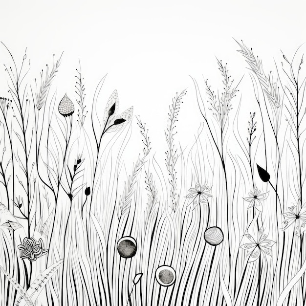 Photo black and white coloring picture of a field grasses