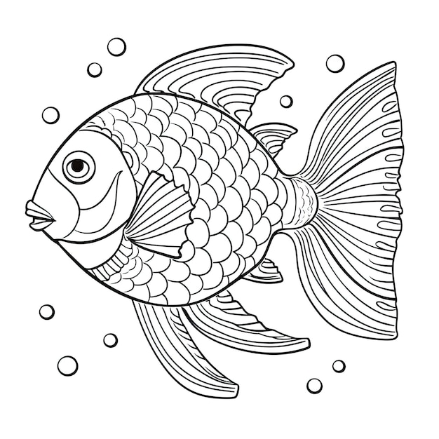 Black and white coloring picture of a fish