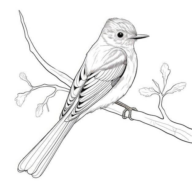 Black and white coloring picture of a flycatcher