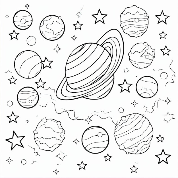 Photo black and white coloring picture of a flying galactic sphere