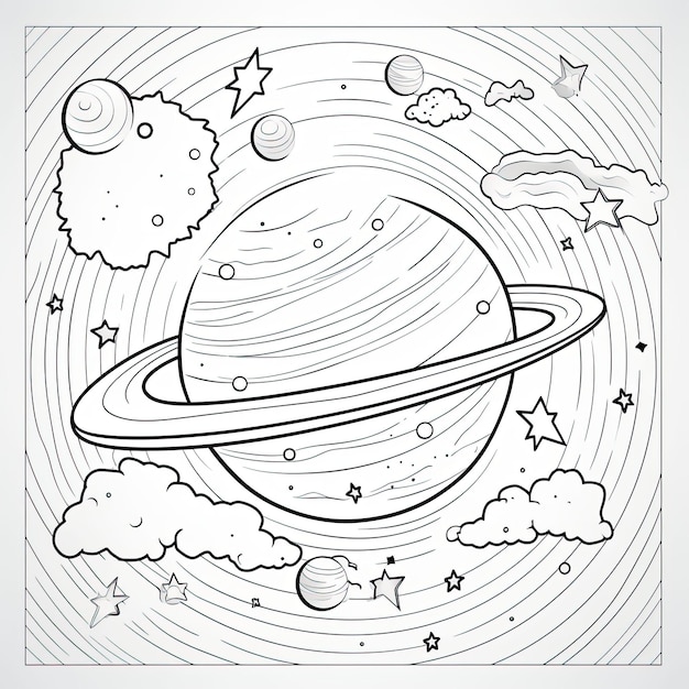 Photo black and white coloring picture of a flying galactic sphere