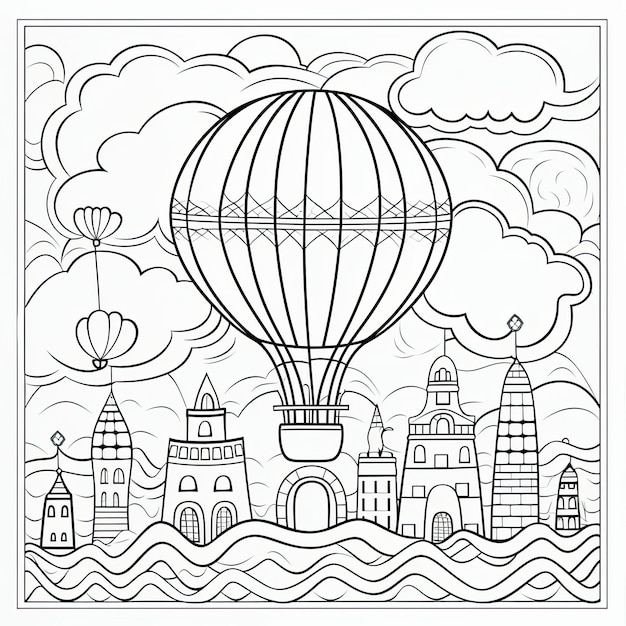 Black and white coloring picture of a flying magic carpet