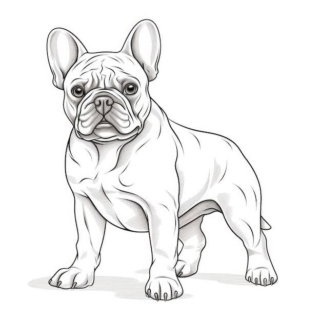 Black and white coloring picture of a french bulldog