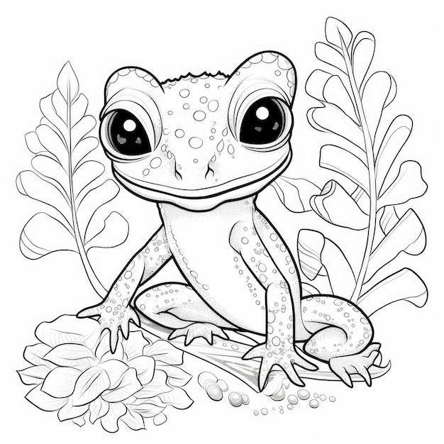 Photo black and white coloring picture of a gecko