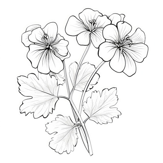 Black and white coloring picture of a geranium