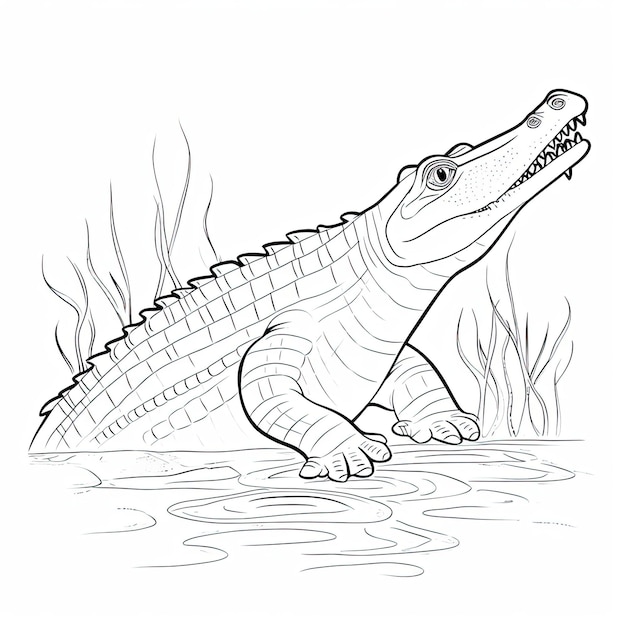 Photo black and white coloring picture of a gharial