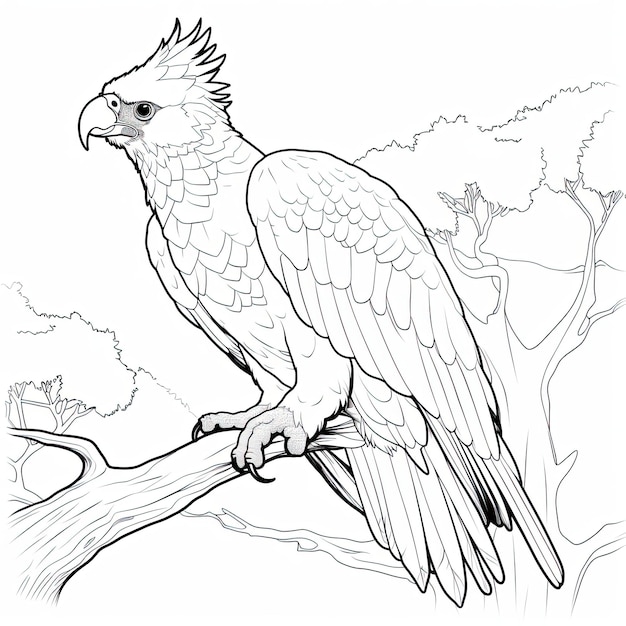 Black and white coloring picture of a harpy eagle