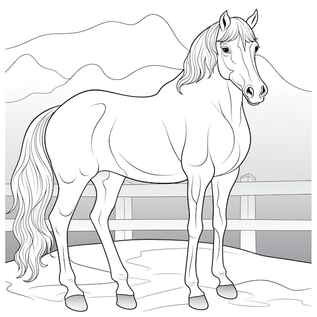Black and white coloring picture of a horse