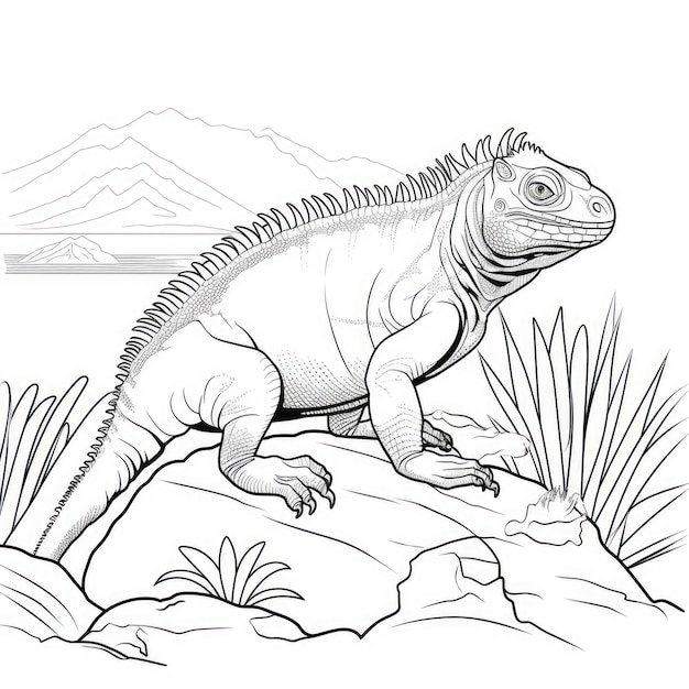 Black and white coloring picture of a iguana