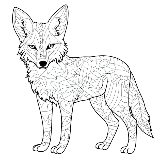 Black and white coloring picture of a jackal