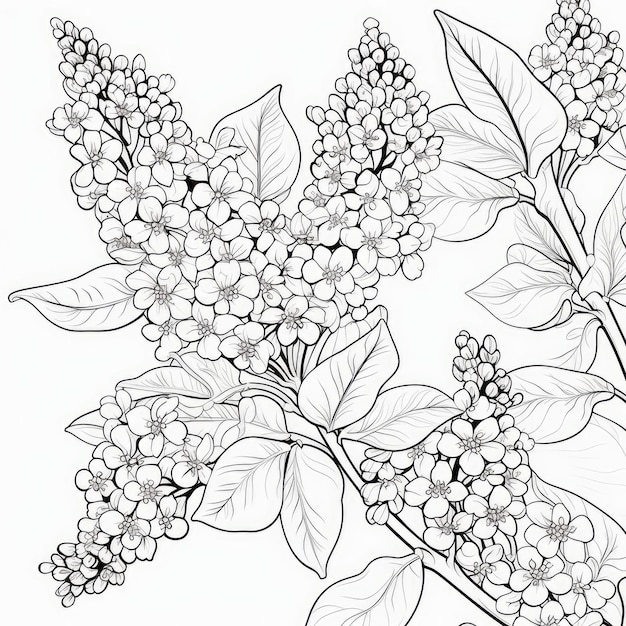 Black and white coloring picture of a lilacscontinue