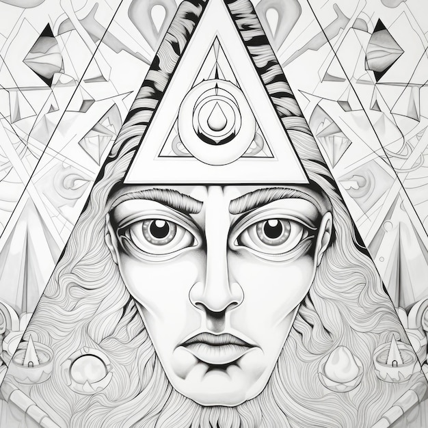 Black and white coloring picture of a magic crystal of clairvoyance