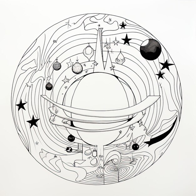 black and white coloring picture of a magic orb of prediction