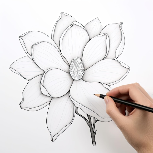 Photo black and white coloring picture of a magnolia