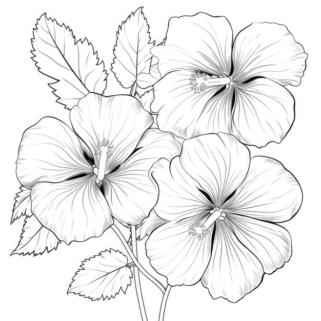 Photo black and white coloring picture of a malva