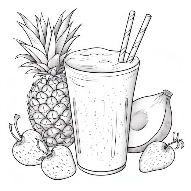 Photo black and white coloring picture of a mango carrot smoothie