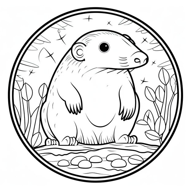 Photo black and white coloring picture of a mole