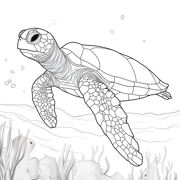 Photo black and white coloring picture of a olive ridley sea turtle