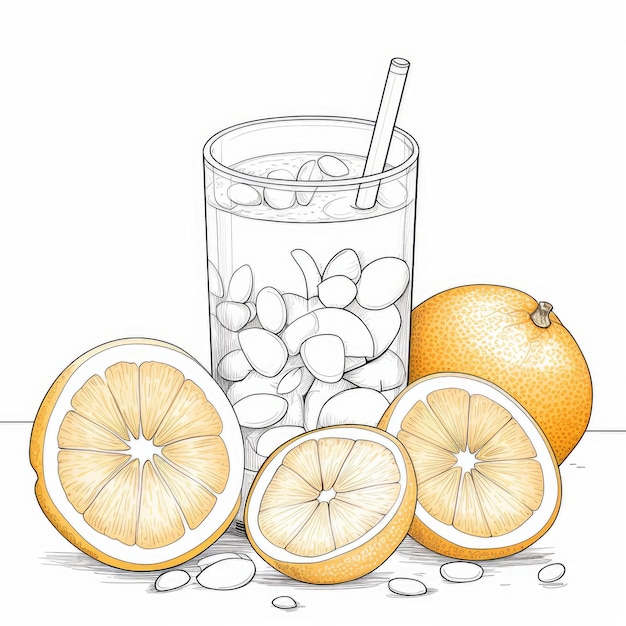 Black and white coloring picture of a orange juice