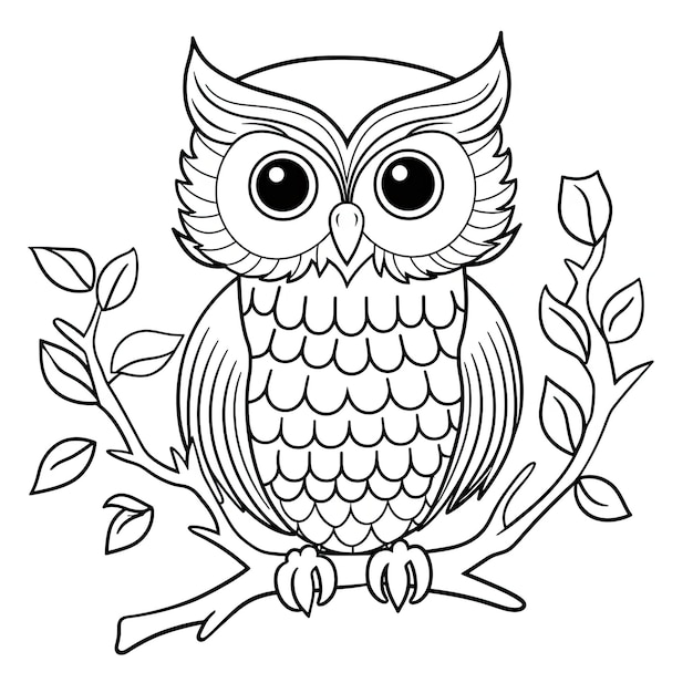 Black and white coloring picture of a owl