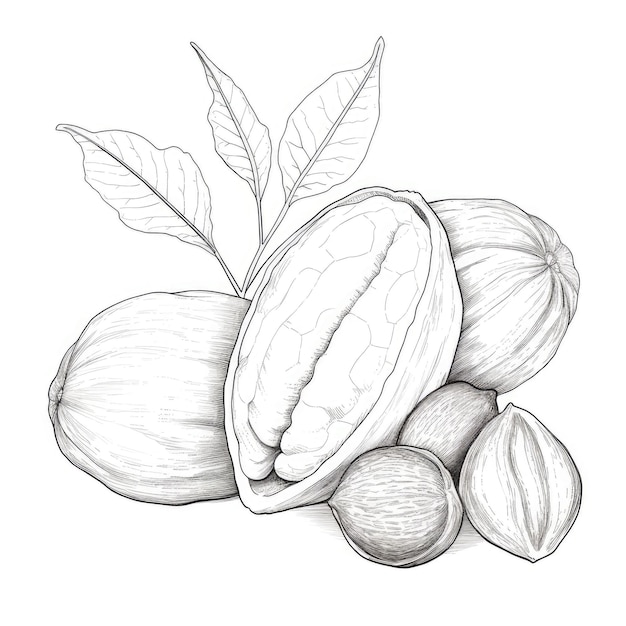 Photo black and white coloring picture of a pecan