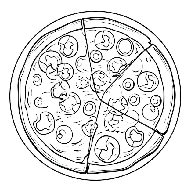 Photo black and white coloring picture of a pepperoni pizza