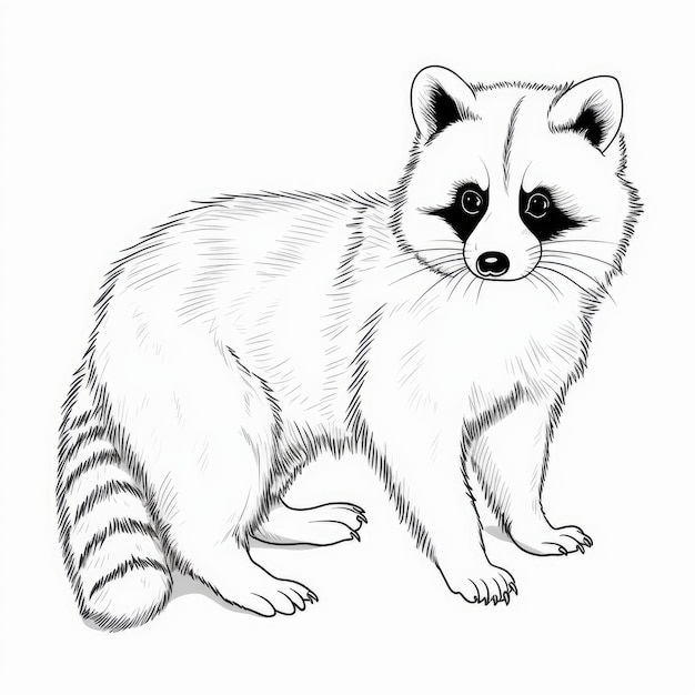 Black and white coloring picture of a raccoon dog