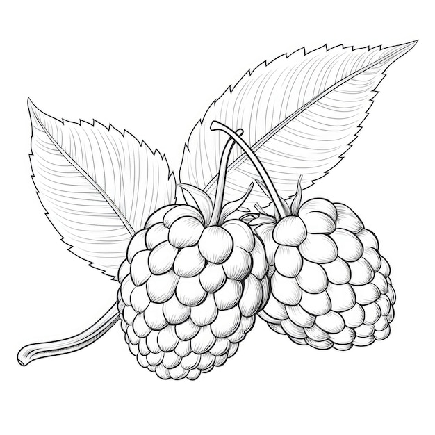 Black and white coloring picture of a raspberry