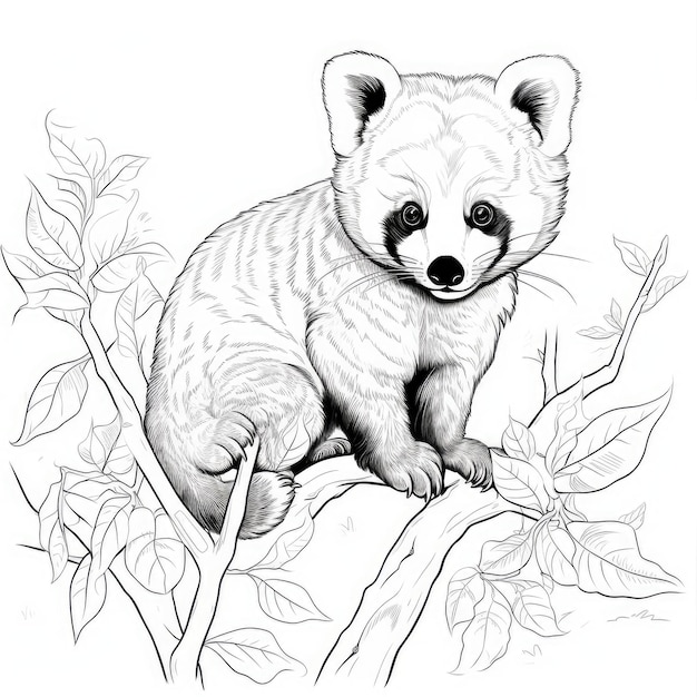 Photo black and white coloring picture of a red panda
