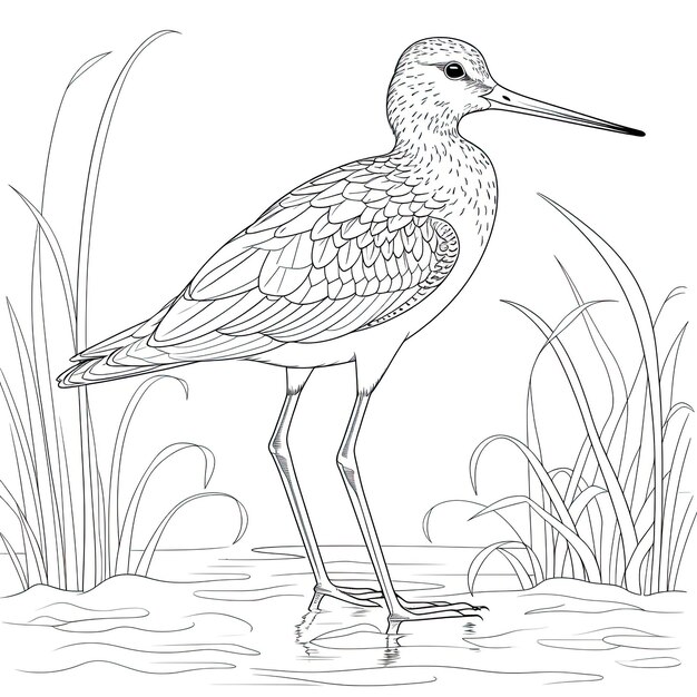 Photo black and white coloring picture of a redshank