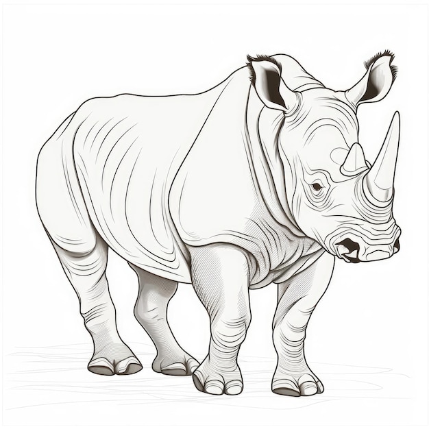 Photo black and white coloring picture of a rhinoceros