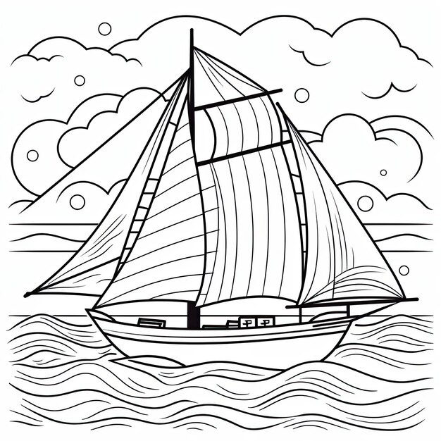 Photo black and white coloring picture of a sailing boat