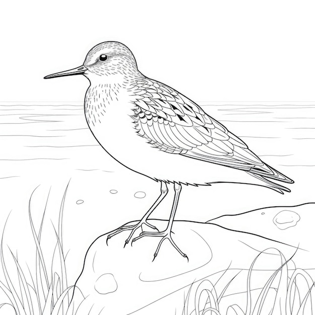 Black and white coloring picture of a sandpiper