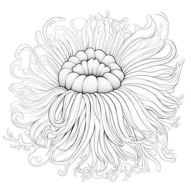 Black and white coloring picture of a sea anemone