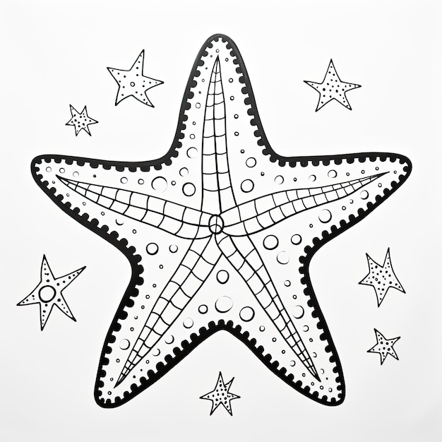 Foto pittura a colori in bianco e nero di una stella marina