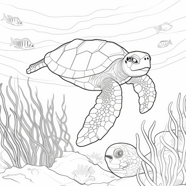 Photo black and white coloring picture of a sea turtle
